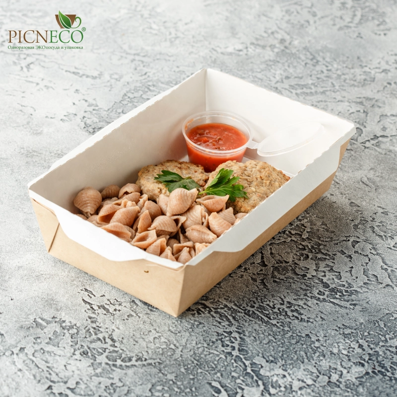 товар Контейнер бумажный с крышкой, 800мл, 186*106*55 мм, крафт BK042